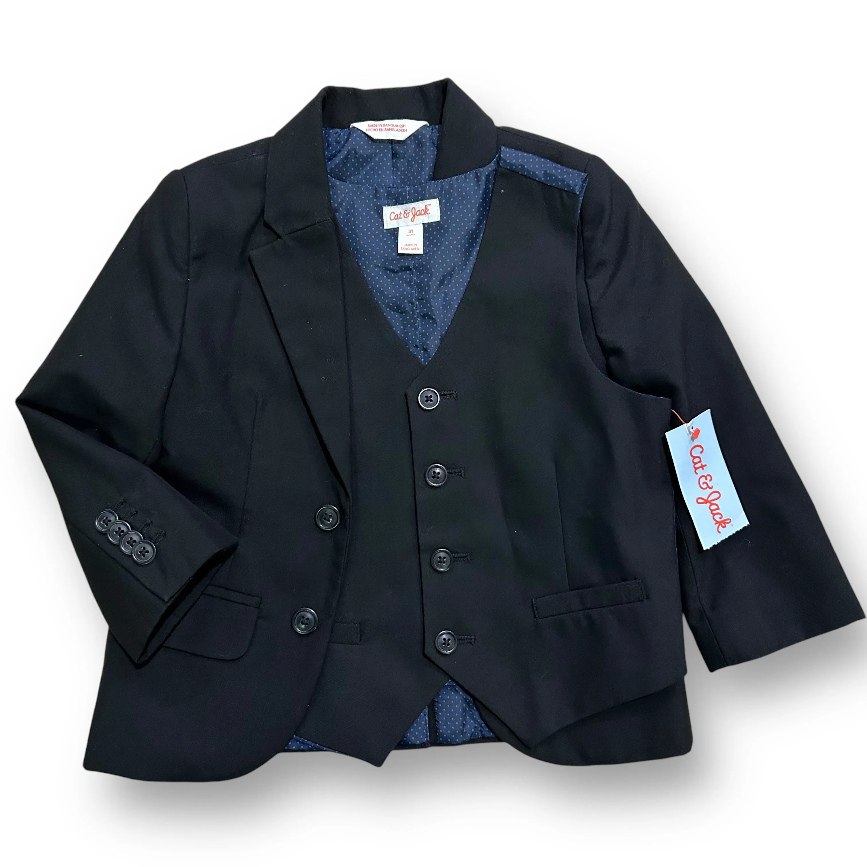 NEW! Boys Cat & Jack Size 3T Black Blazer & Vest Combo