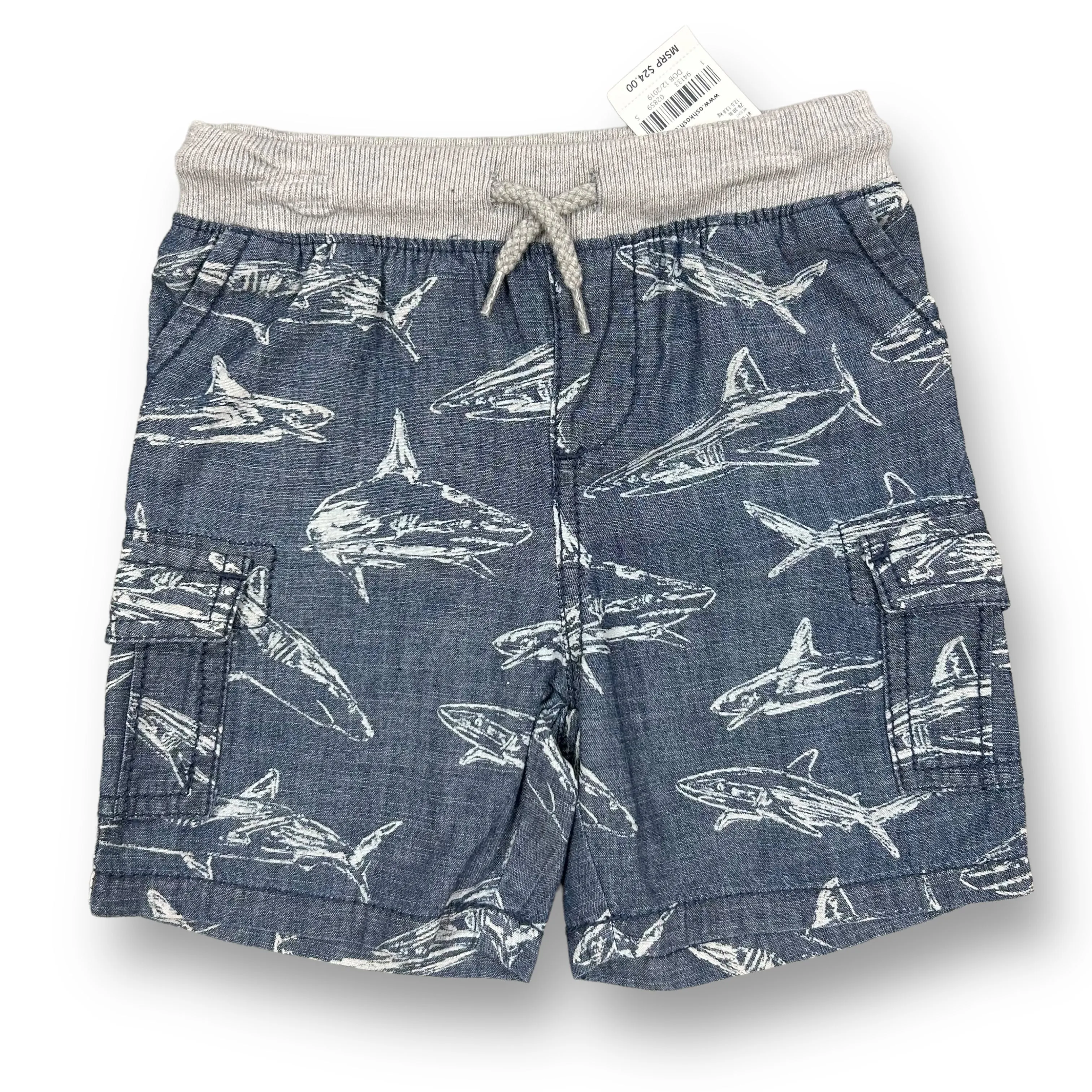NEW! Boys OshKosh Size 24 Months Blue Shark Print Drawstring Shorts