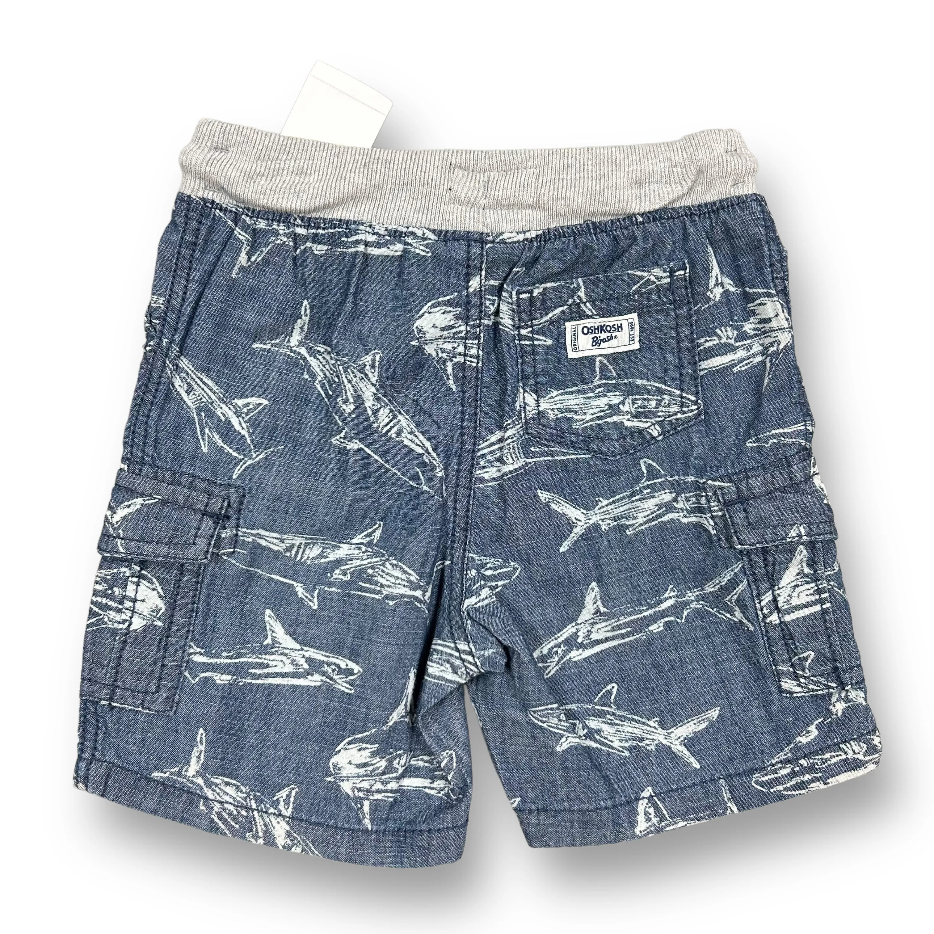 NEW! Boys OshKosh Size 24 Months Blue Shark Print Drawstring Shorts