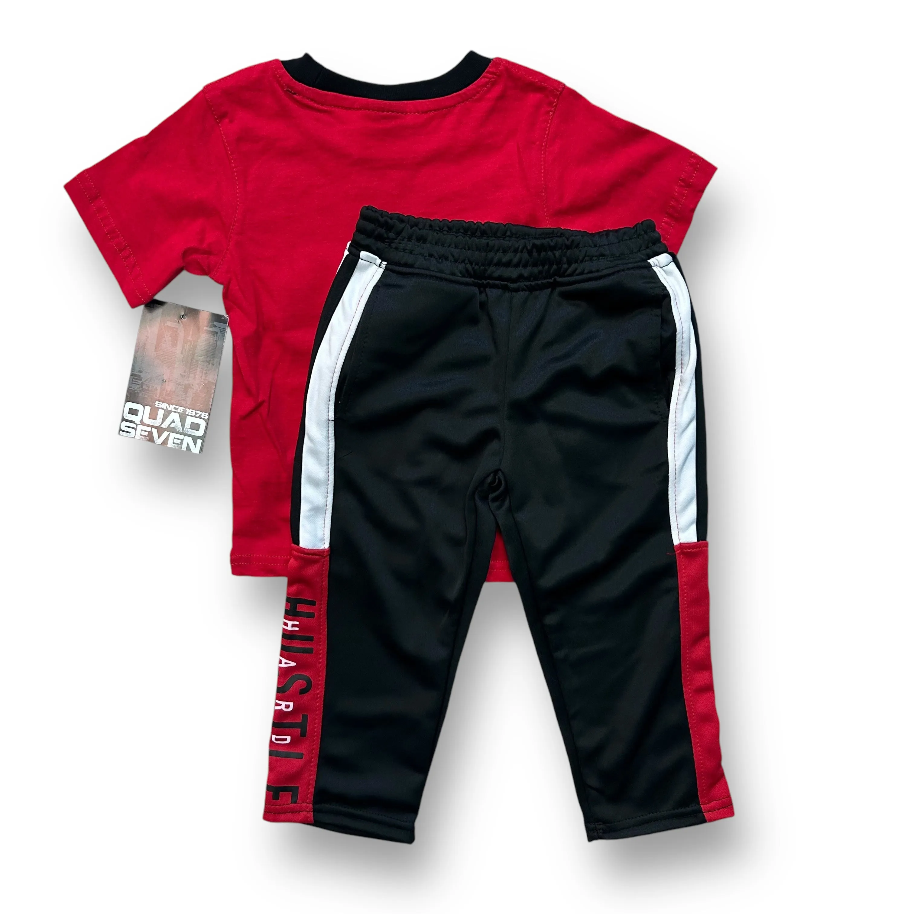 NEW! Boys Quad Seven Size 2T Red & Black Hustle Hard Athletic 2-Pc Outfit