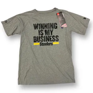 NEW! Boys Under Armour Size 14/16 YLG Gray Steelers Football Shirt