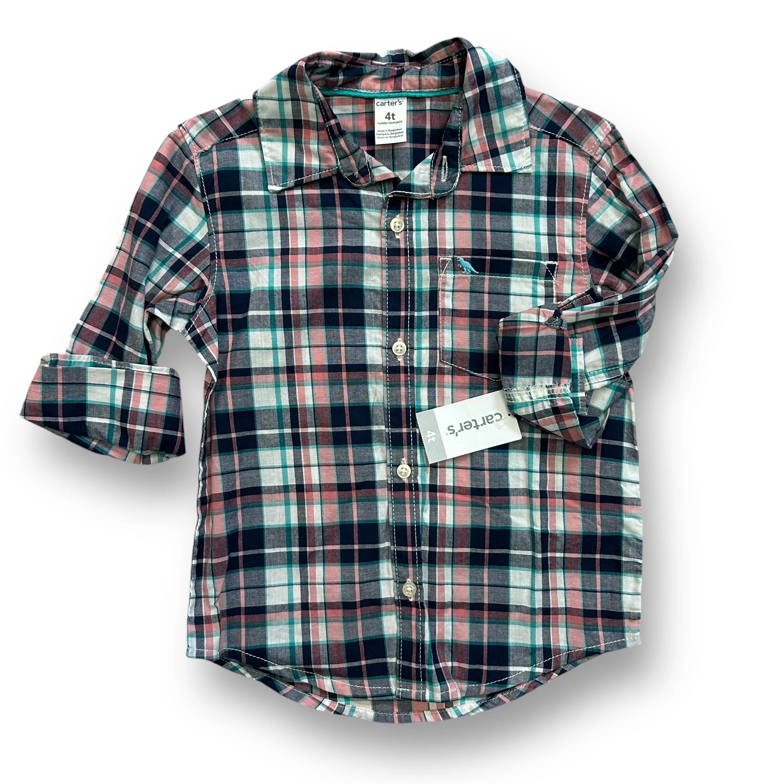 NEW! Carter's Boys Size 4T Long Sleeve Plaid Button Down Shirt