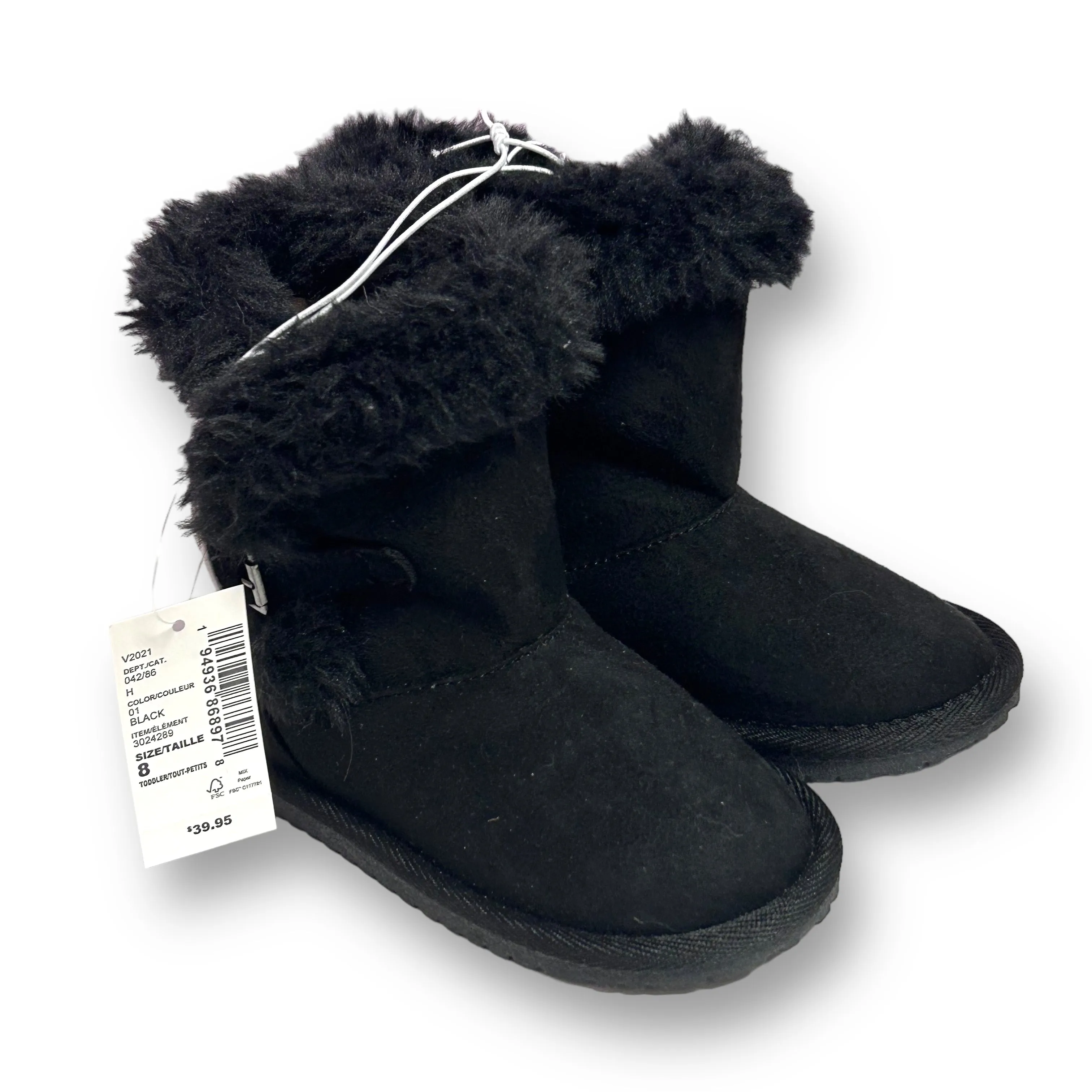NEW! Children's Place Toddler Girl Size 8 Black Furry Winter Boots
