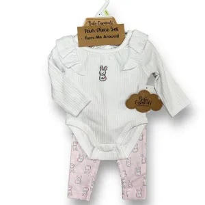 NEW! Girls Baby Essentials Size 3 Months White & Pink Bunny Print 4-Pc Outfit