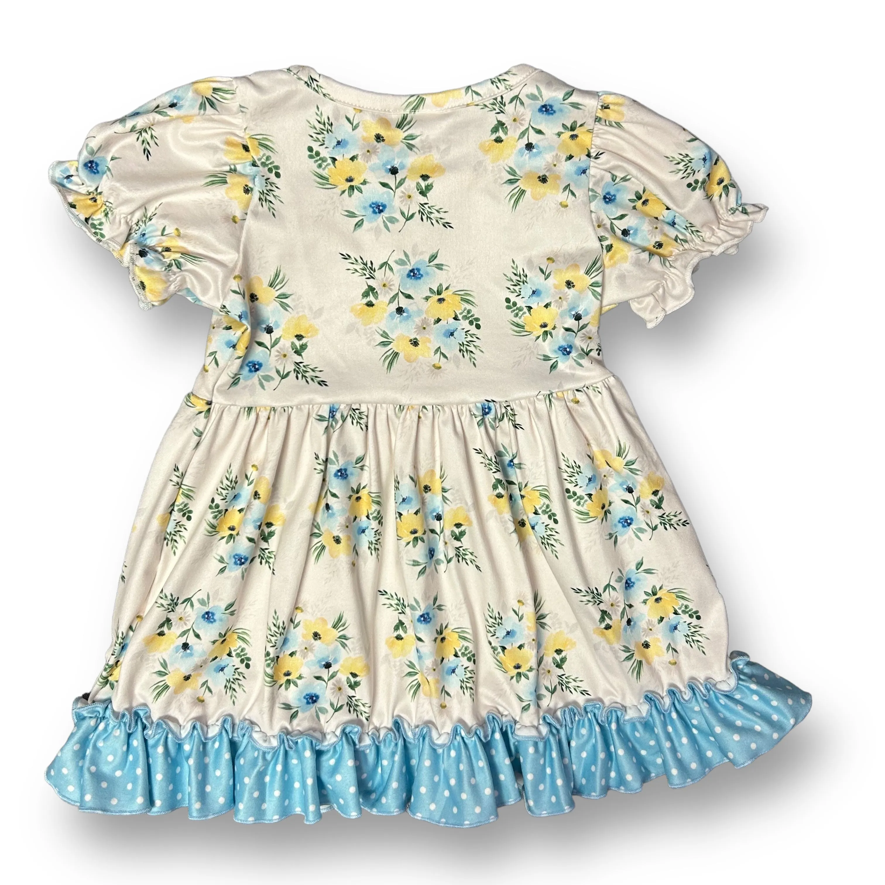 NEW! Girls Boutique Size 2 Floral Print Ivory Button Accent Soft Twirl Dress