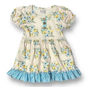 NEW! Girls Boutique Size 2 Floral Print Ivory Button Accent Soft Twirl Dress