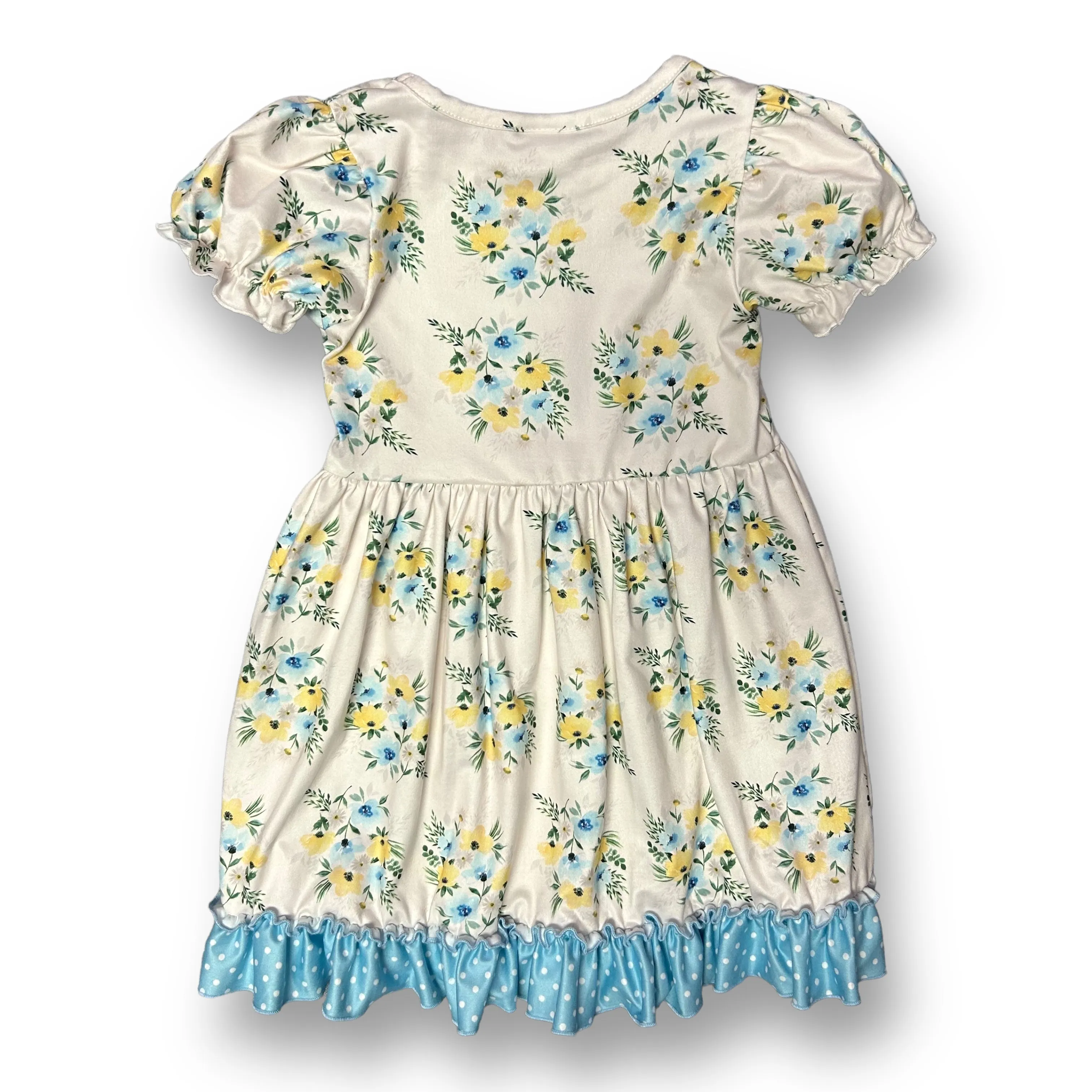 NEW! Girls Boutique Size 5 Floral Print Ivory Button Accent Soft Twirl Dress