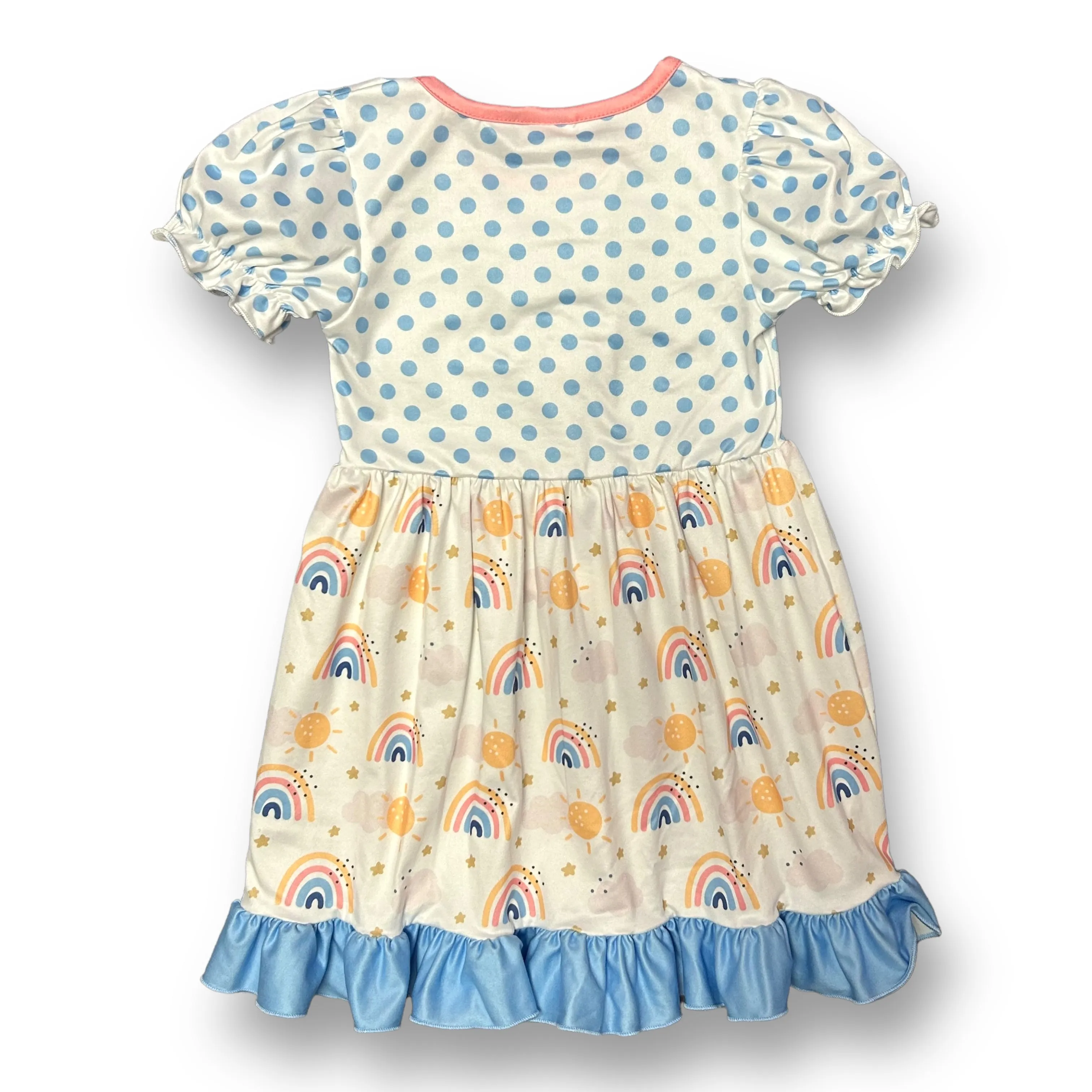 NEW! Girls Boutique Size 5 Polka Dot & Rainbows Soft Ruffled Twirl Dress