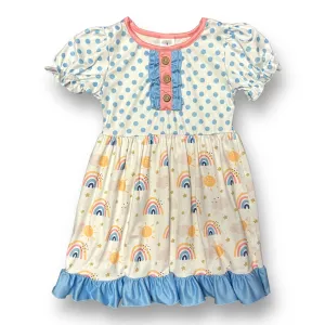 NEW! Girls Boutique Size 5 Polka Dot & Rainbows Soft Ruffled Twirl Dress