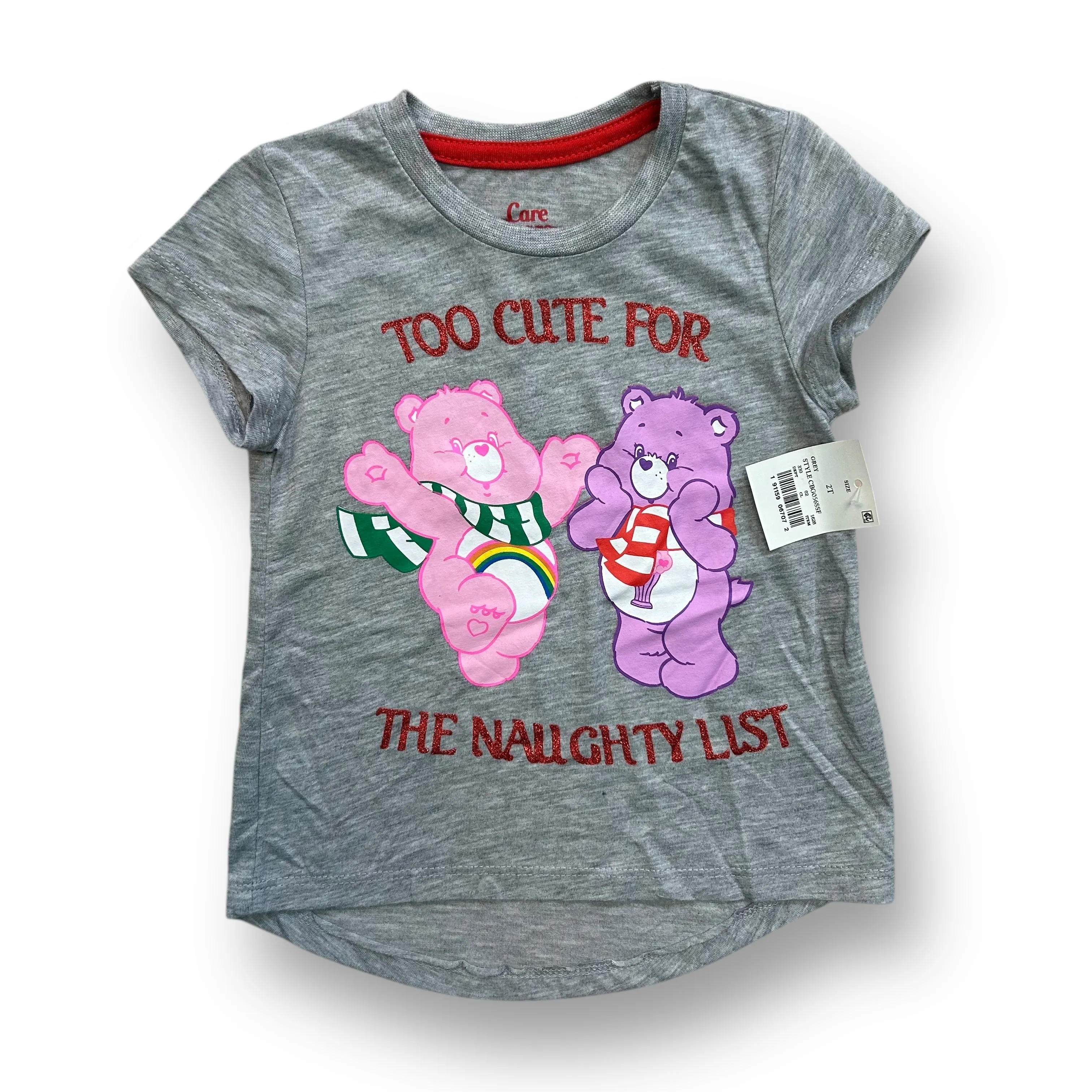 NEW! Girls Carebears Size 2T Too Cute for the Naughty List Christmas Shirt