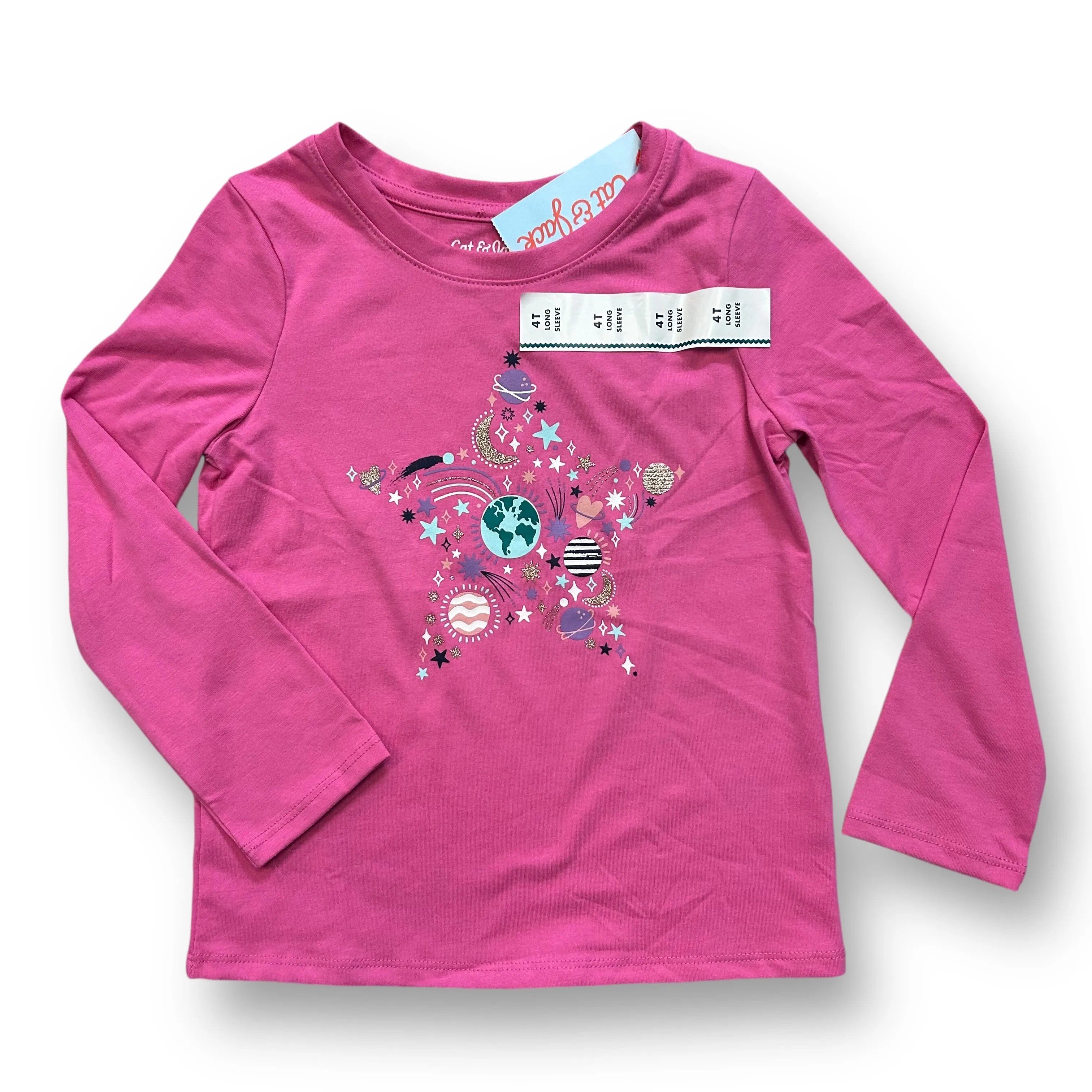NEW! Girls Cat & Jack Size 4T Pink Outerspace Long Sleeve Shirt