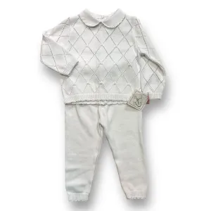 NEW! Girls Dani Size 18 Months White Knit Sweater Outfit with Silk Rosettes