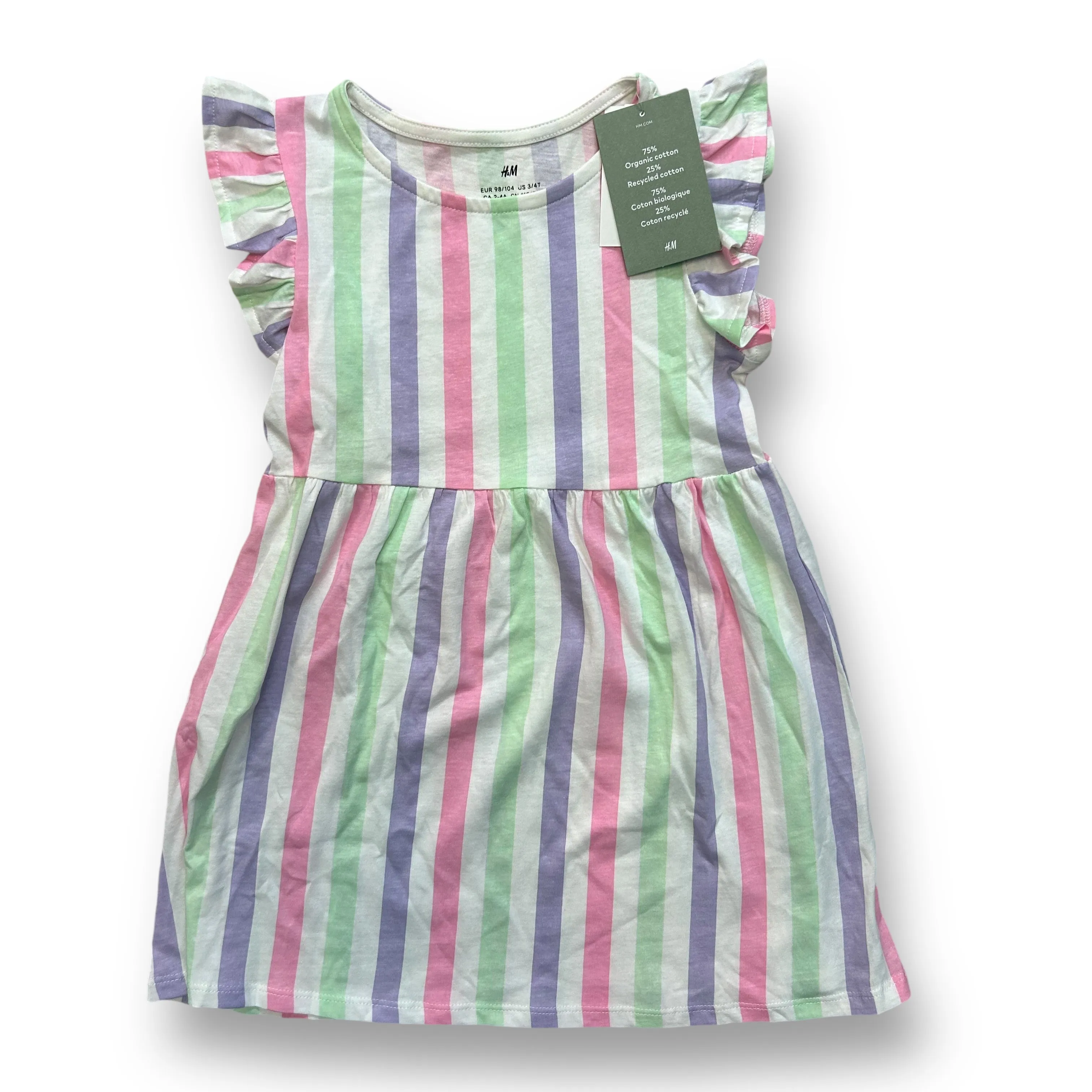NEW! Girls H&M Size 3/4T Pastel Striped Cotton Blend Dress