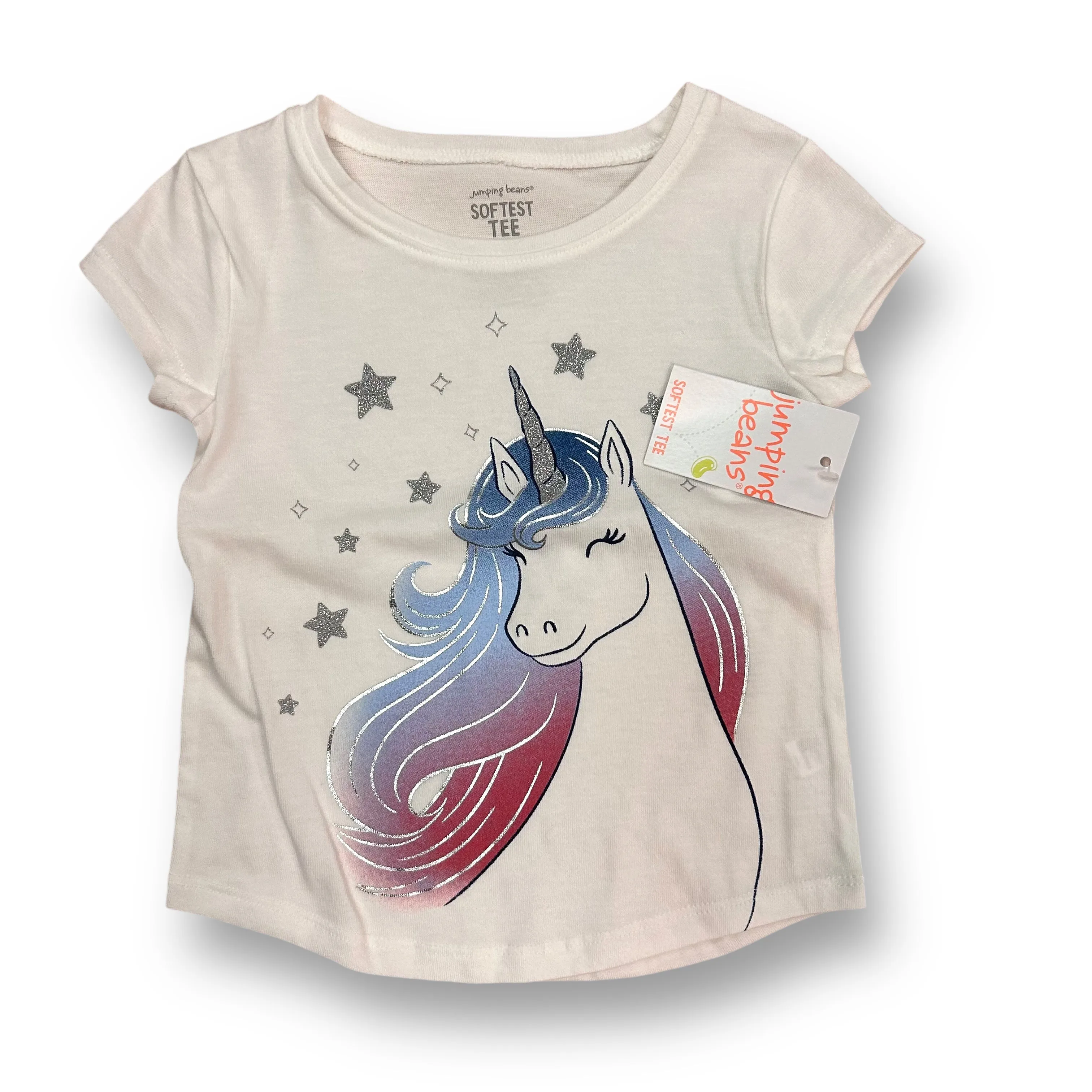 NEW! Girls Jumping Beans Size 2T White Shimmer Unicorn Softest Tee