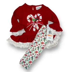 NEW! Girls Rare Editions Size 12 Months Red & White Candy Cane 2-Pc Outfit