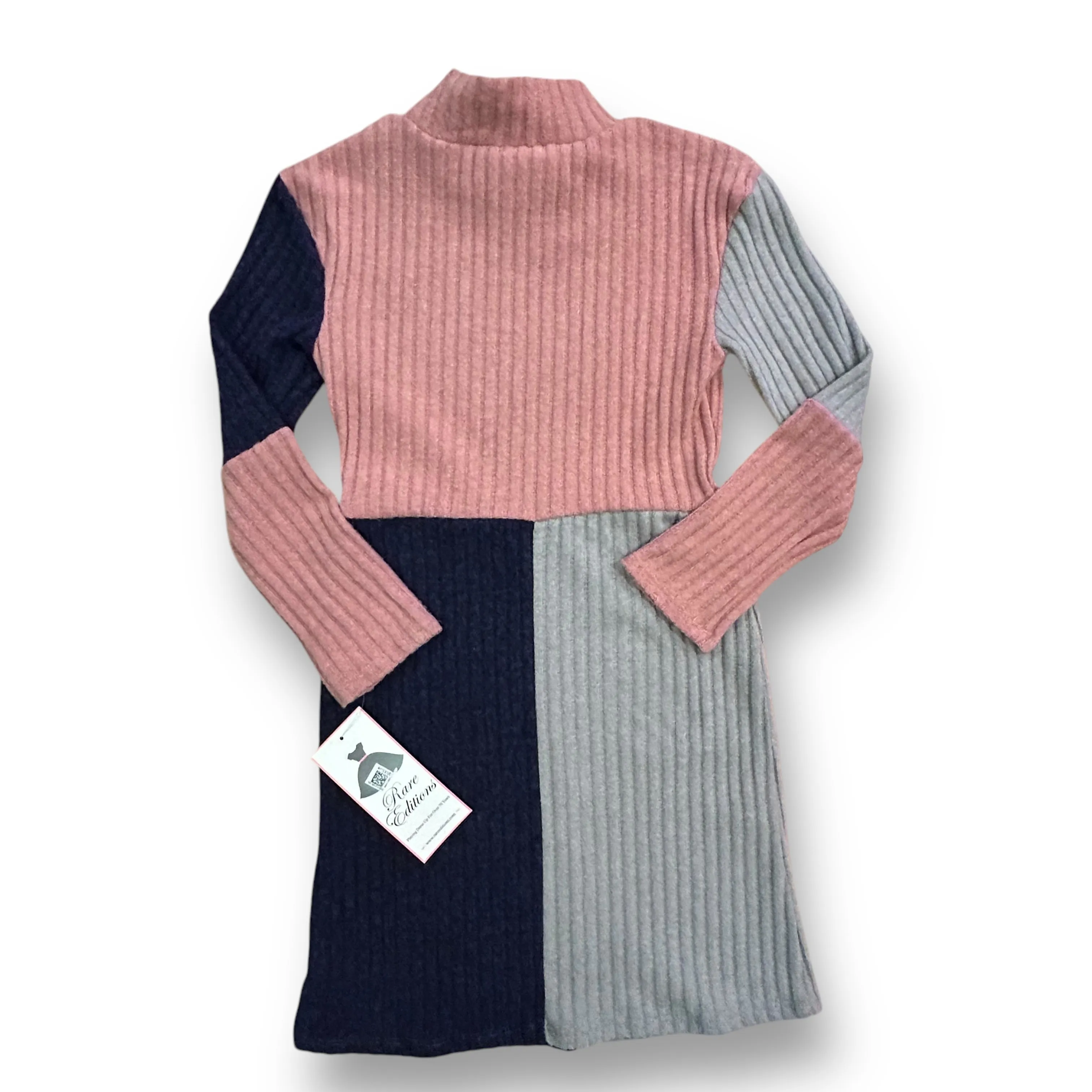 NEW! Girls Rare Editions Size 14 Pink & Gray Soft Ribbed Sweater Dress