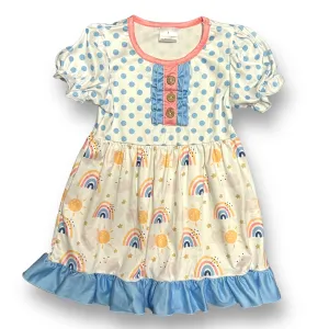 NEW! Girls Size 3 Boutique Dress Polka Dot & Rainbows Soft Ruffled Twirl