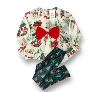 NEW! Girls Size 3/4 Christmas Print Blouse & Leggings Holiday Outfit