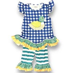NEW! Girls Size 5 Boutique Outfit Soft Knit 2pc Mallard Duck Ruffled Top & Pants
