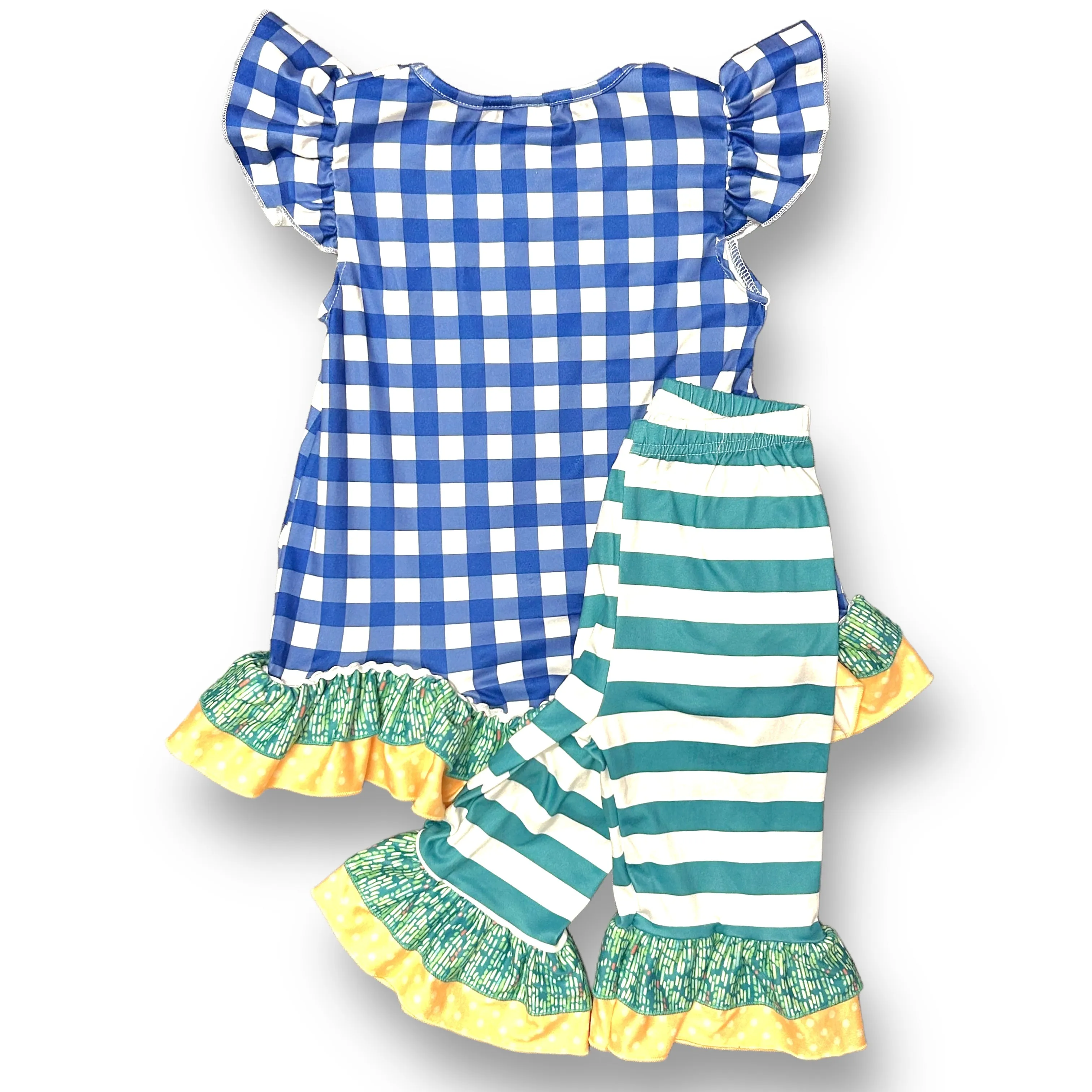 NEW! Girls Size 5 Boutique Outfit Soft Knit 2pc Mallard Duck Ruffled Top & Pants