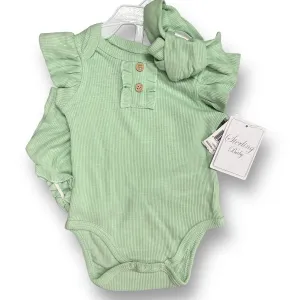 NEW! Girls Sterling Baby Size 3 Months Light Green Ribbed 3-Pc Outfit