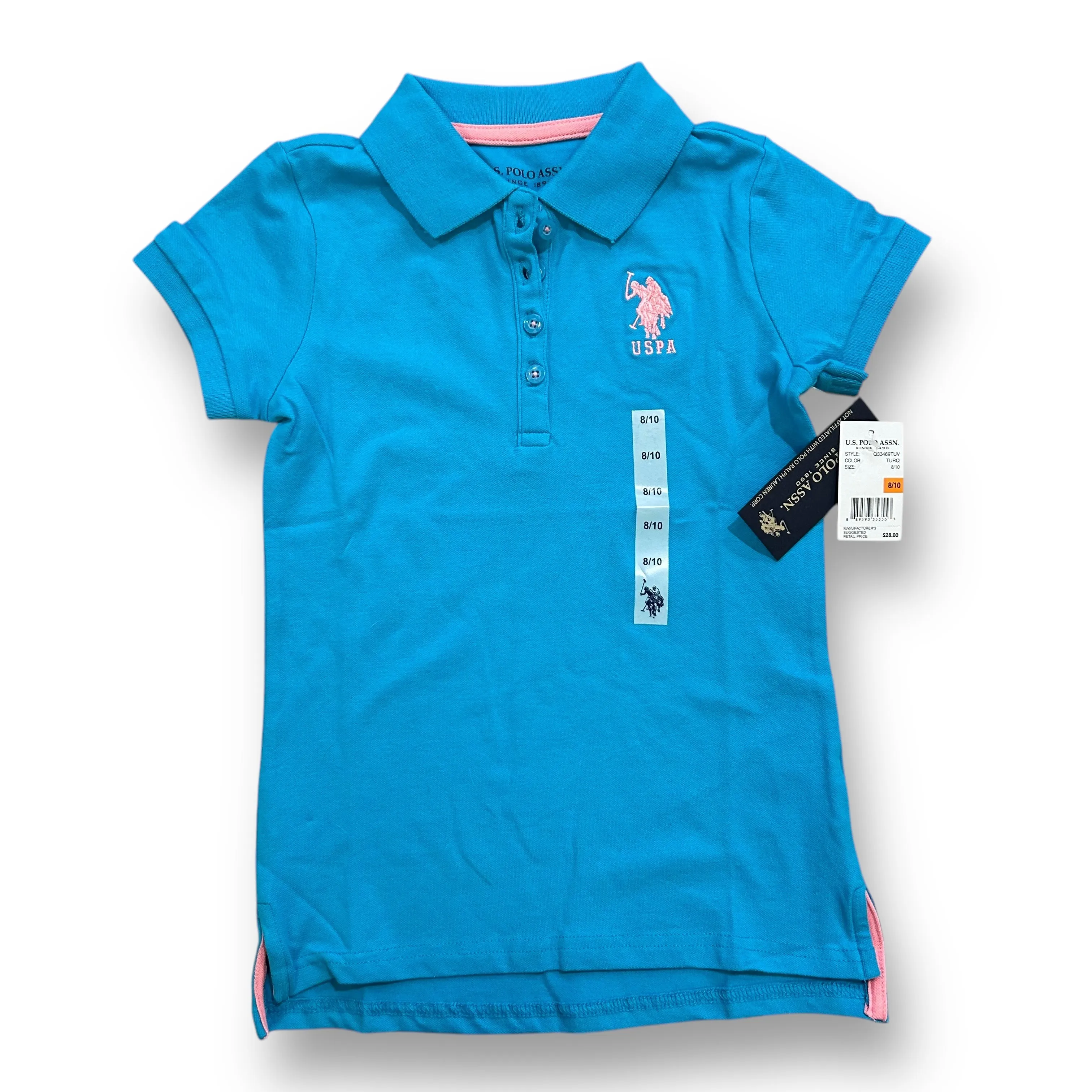 NEW! Girls US Polo Size 8/10 Teal Embroidered Logo Polo Shirt