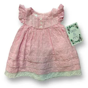 NEW! Iris & Ivy Baby Girl Size 6-9 Months Pink Eyelet Dress with Flutter Sleeves