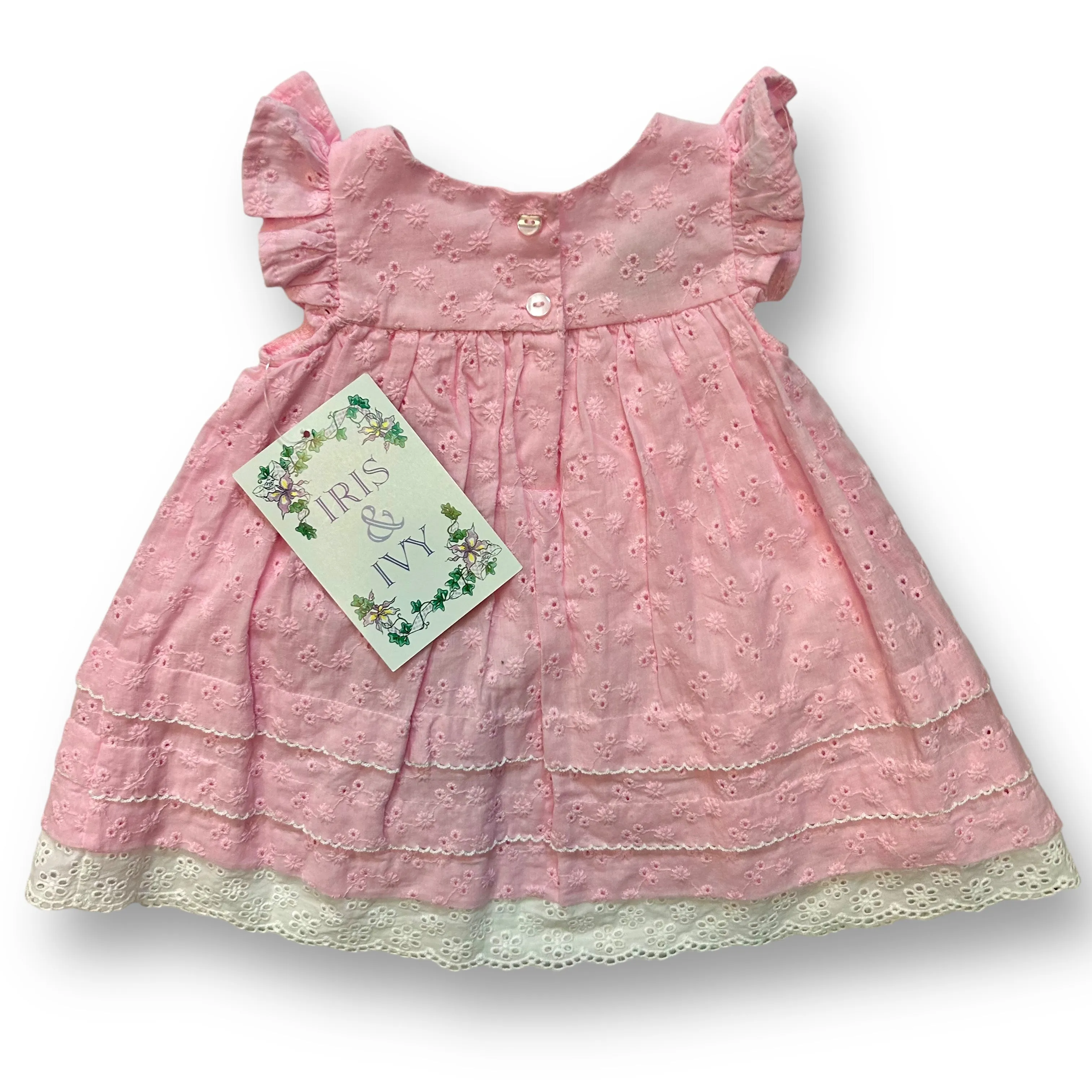 NEW! Iris & Ivy Baby Girl Size 6-9 Months Pink Eyelet Dress with Flutter Sleeves