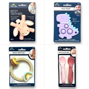 NEW! Itzy Ritzy 4-Pack BPA Free Baby Spoon, Fork, Teethers, and Rattle