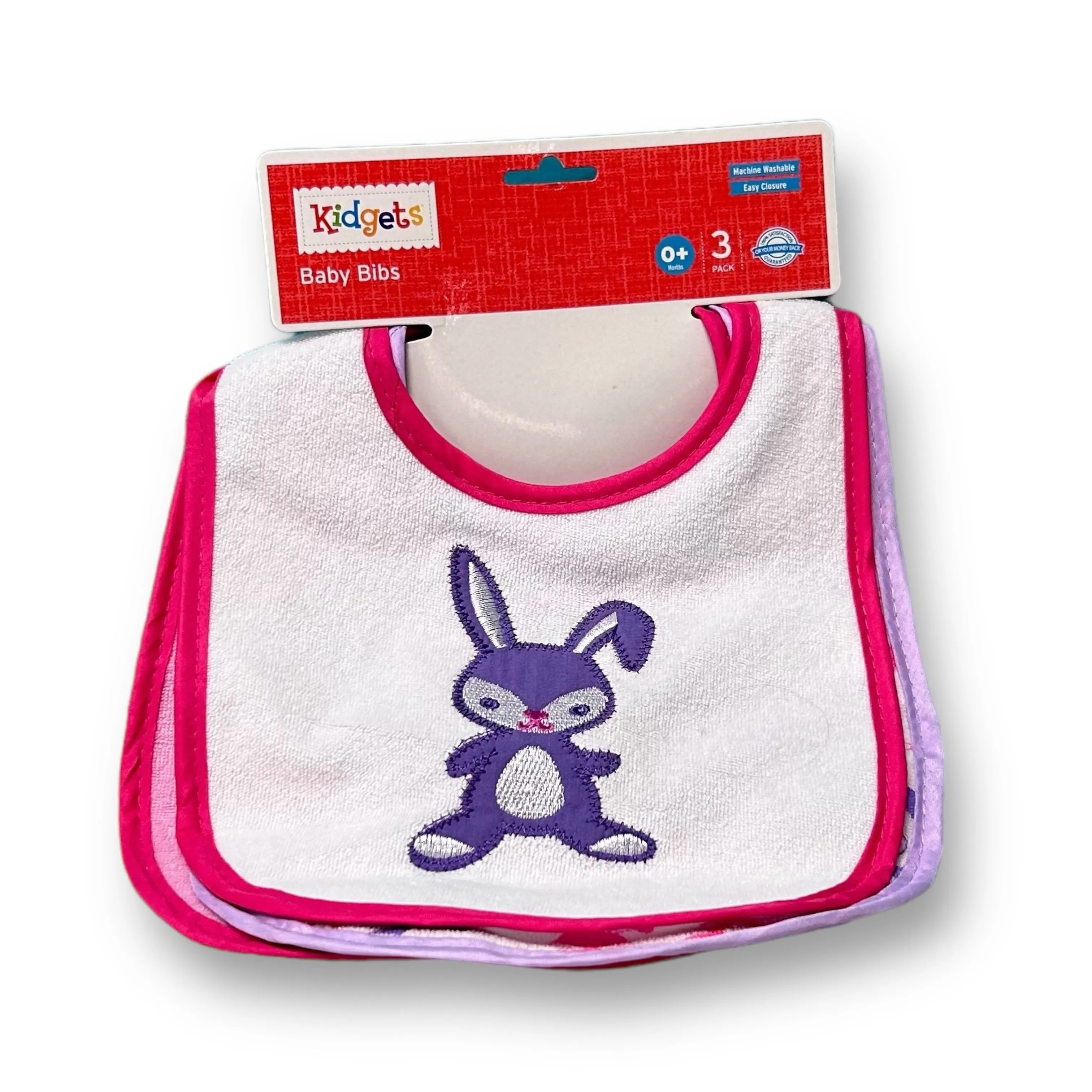 NEW! Kidgets Terry Baby Bibs Bunny Print, 3-Pack