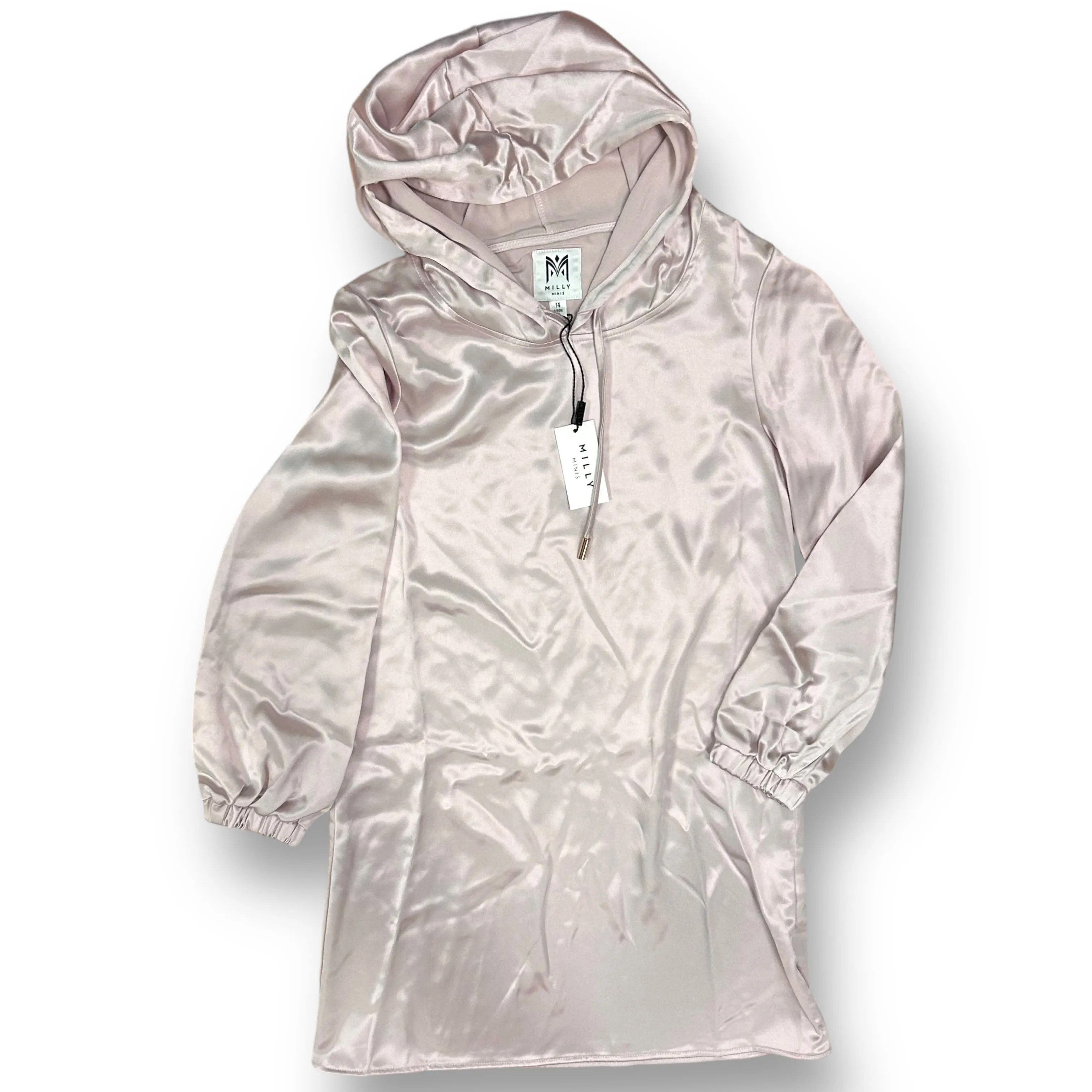 NEW! Milly Minis Youth Girl Size 14 Boutique Hammered Satin Hoodie Dress