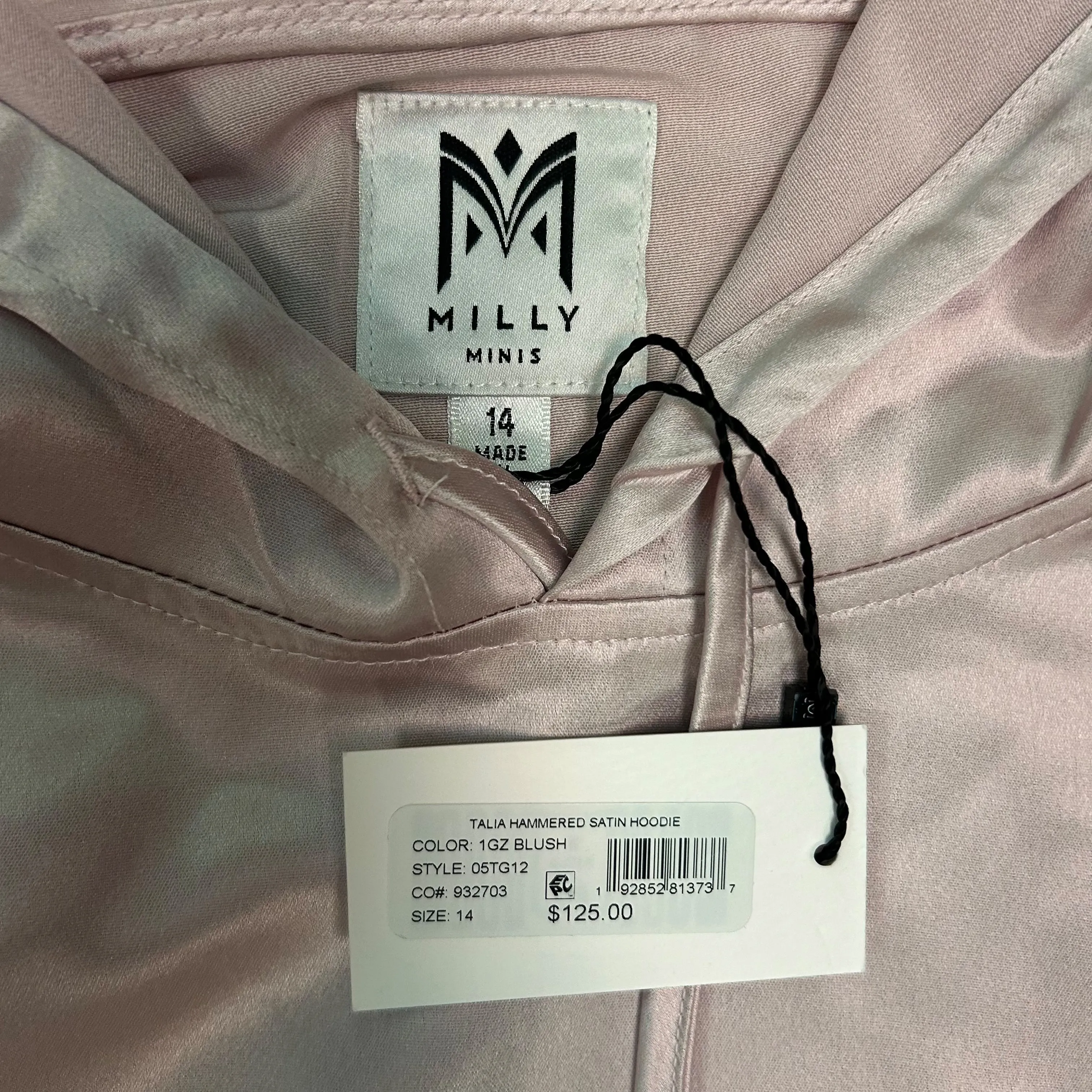 NEW! Milly Minis Youth Girl Size 14 Boutique Hammered Satin Hoodie Dress