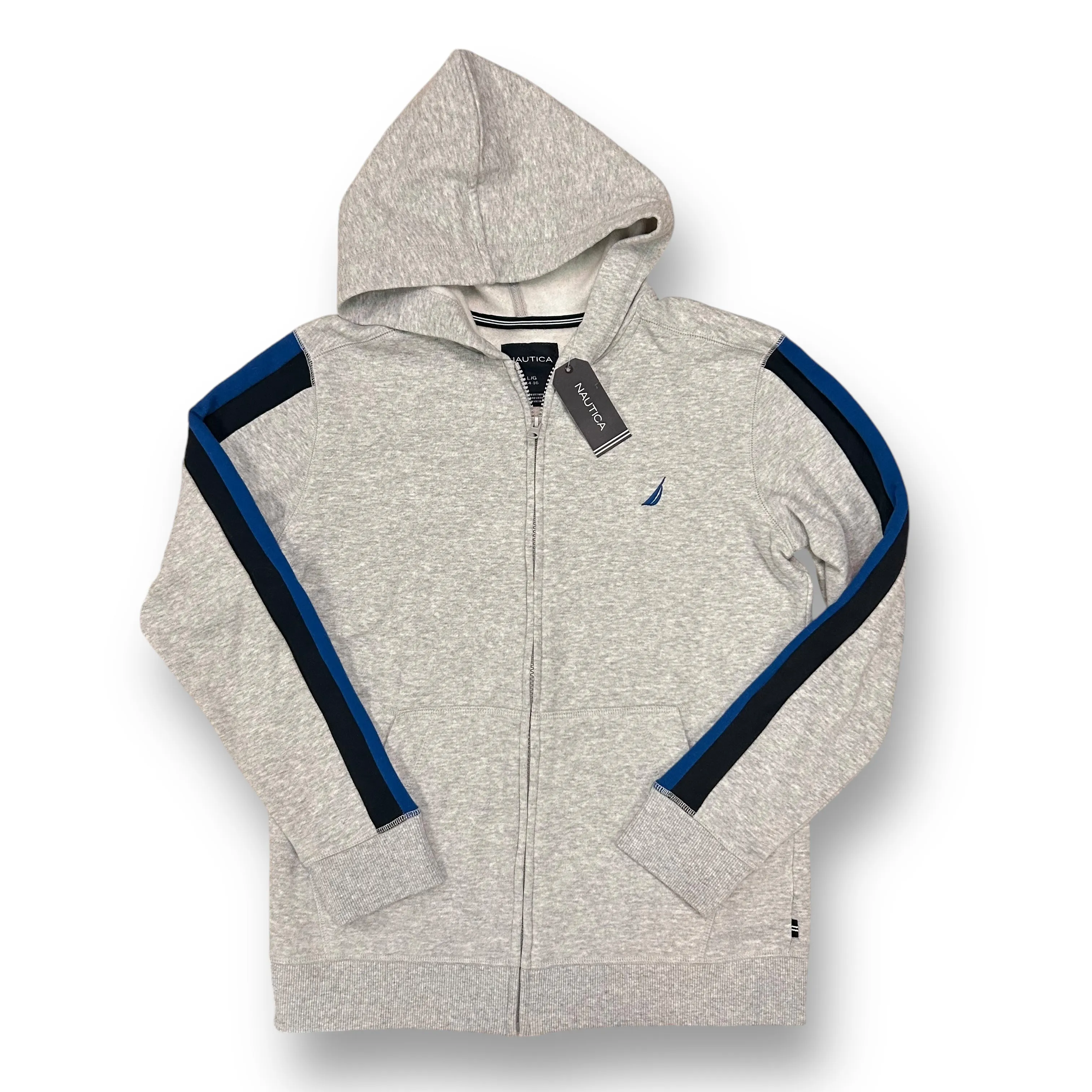 NEW! Nautica Youth Boy Size 14/16 Light Gray Zippered Hoodie YXL