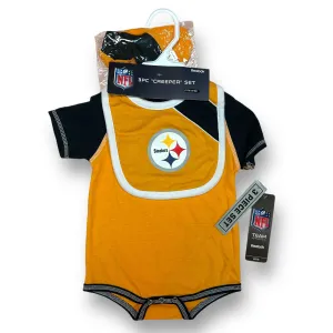 NEW! NFL Size 6-9 Months Steelers Football 3pc Romper Set