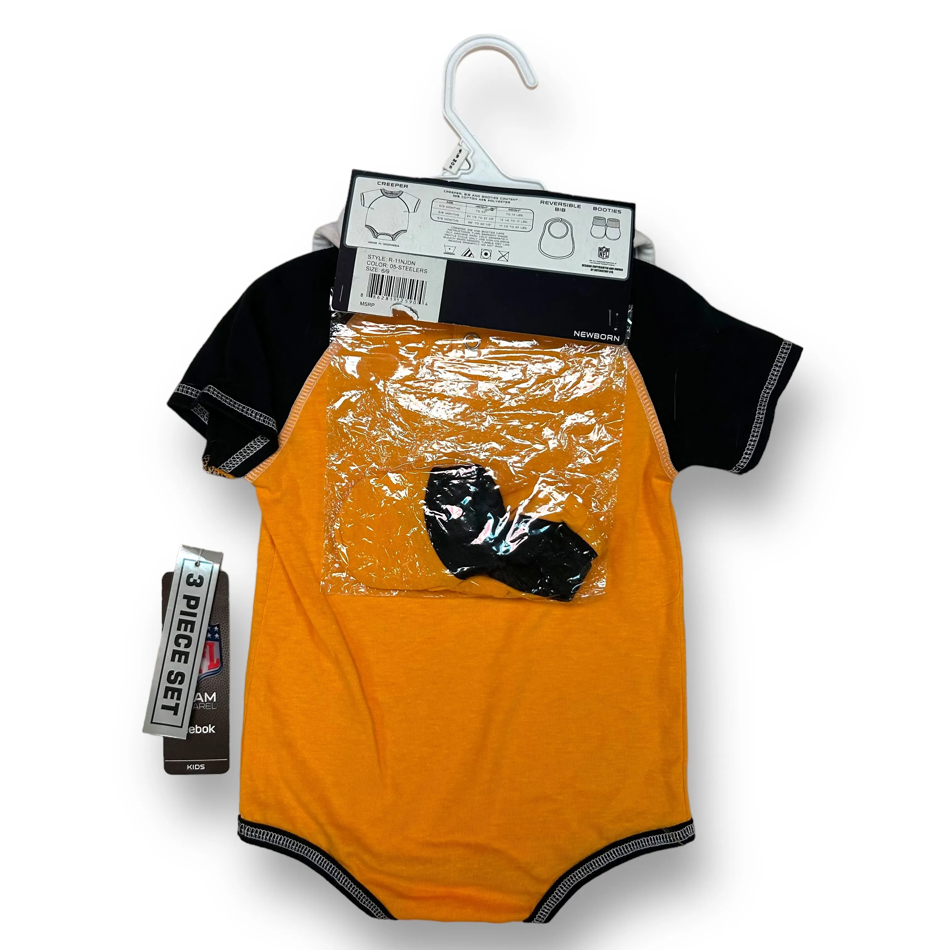 NEW! NFL Size 6-9 Months Steelers Football 3pc Romper Set