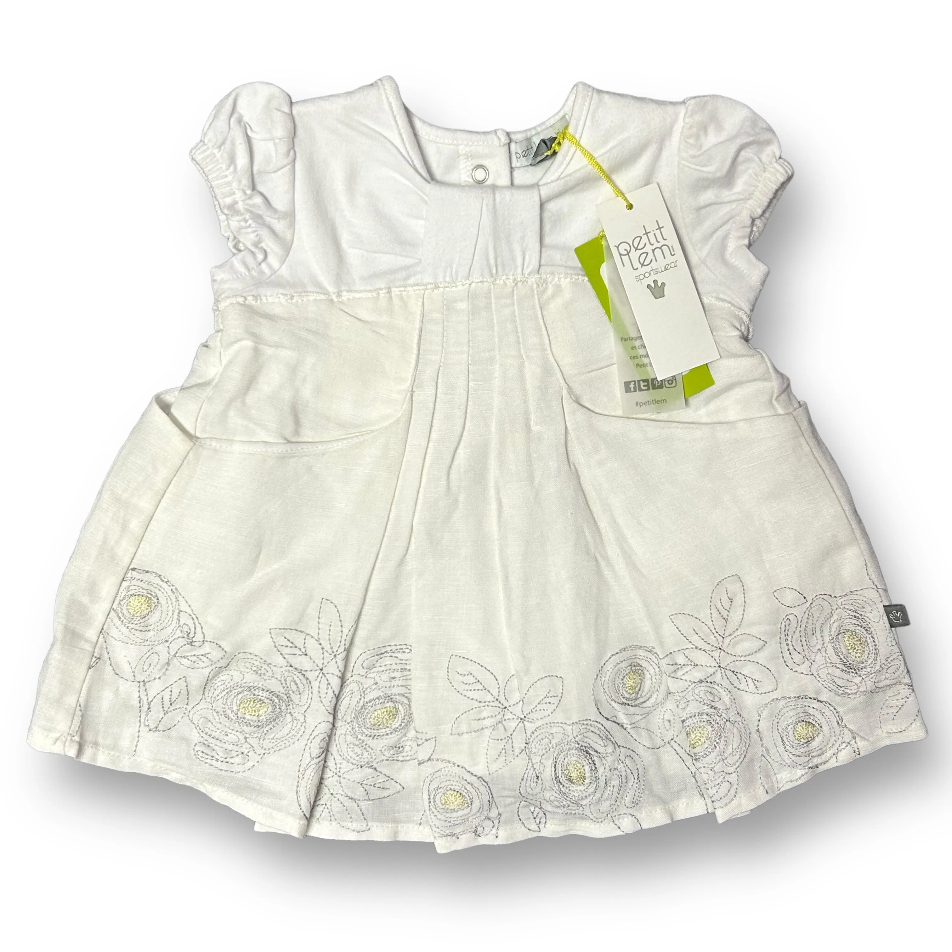 NEW! Petit Lem Baby Girl Size 3 Months Ivory Embroidered Boutique Dress