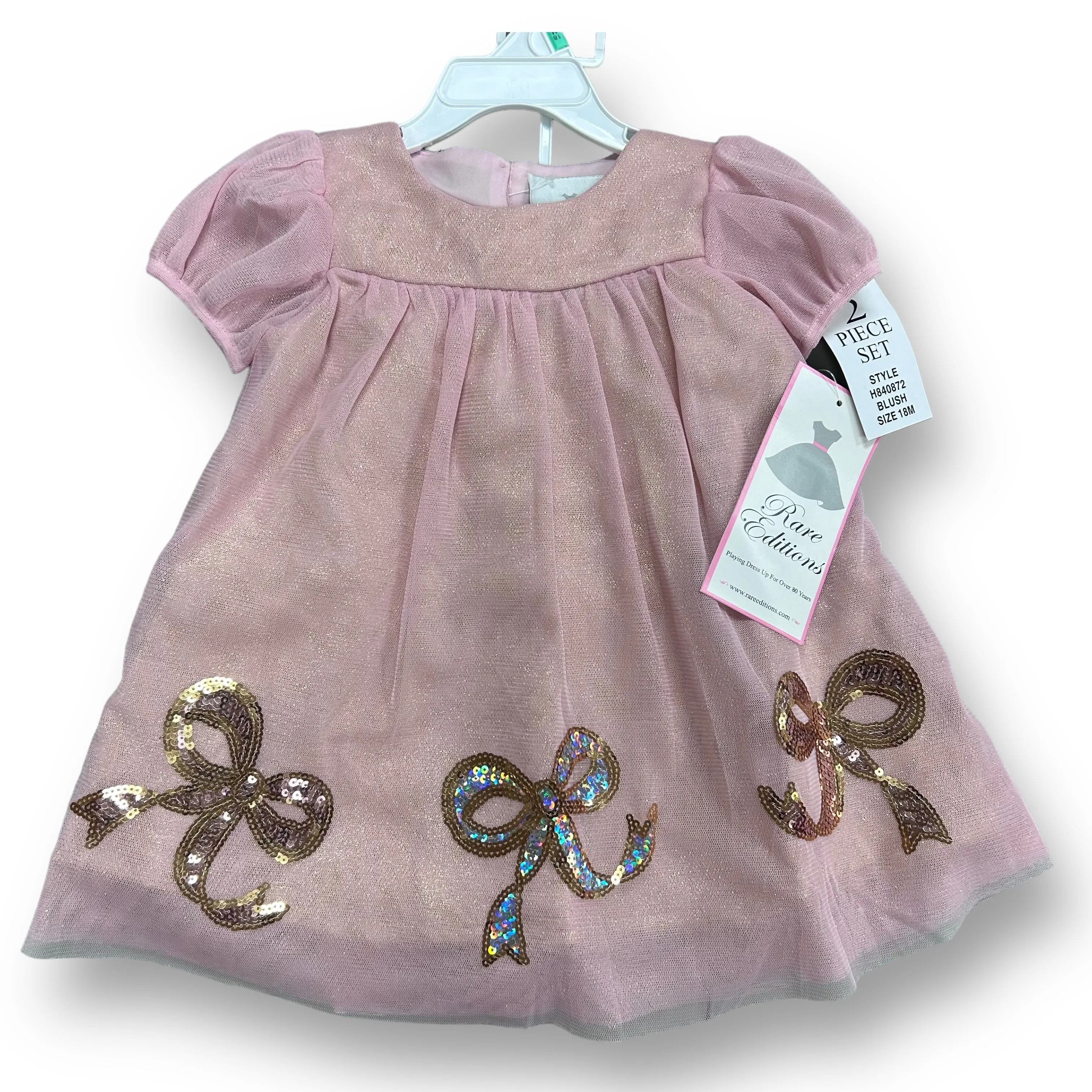 NEW! Rare Editions Girls Size 18 Months Pink Blush Babydoll Dress