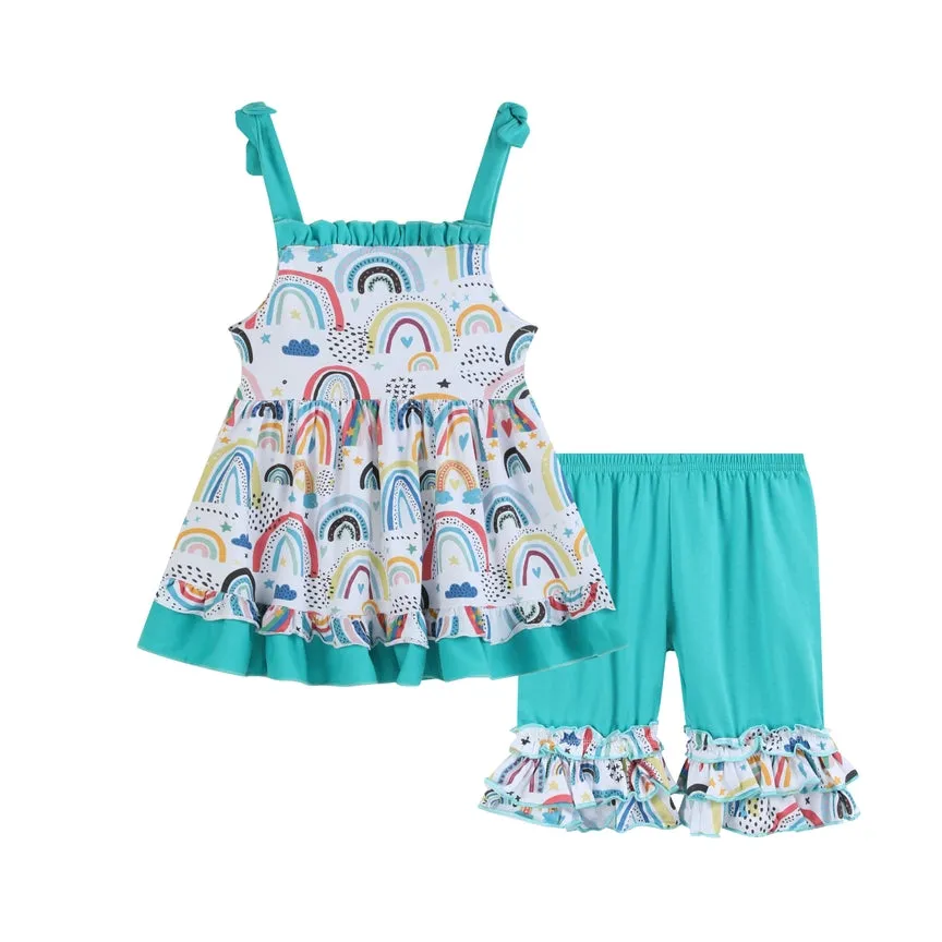 NEW! Ruffles by Tutu and Lulu Size 4T Rainbow Ruffle Sundress and Shorts Set