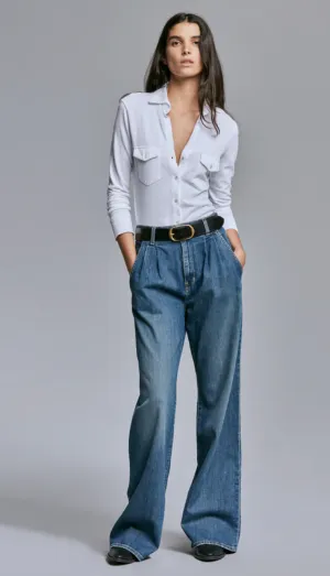 Nili Lotan Pleated front high-rise wide leg Flora jean Size 30 NWT