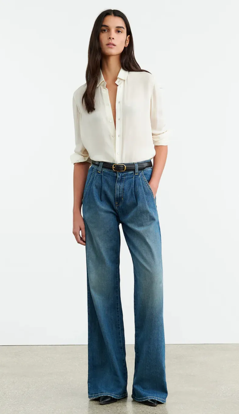 Nili Lotan Pleated front high-rise wide leg Flora jean Size 30 NWT