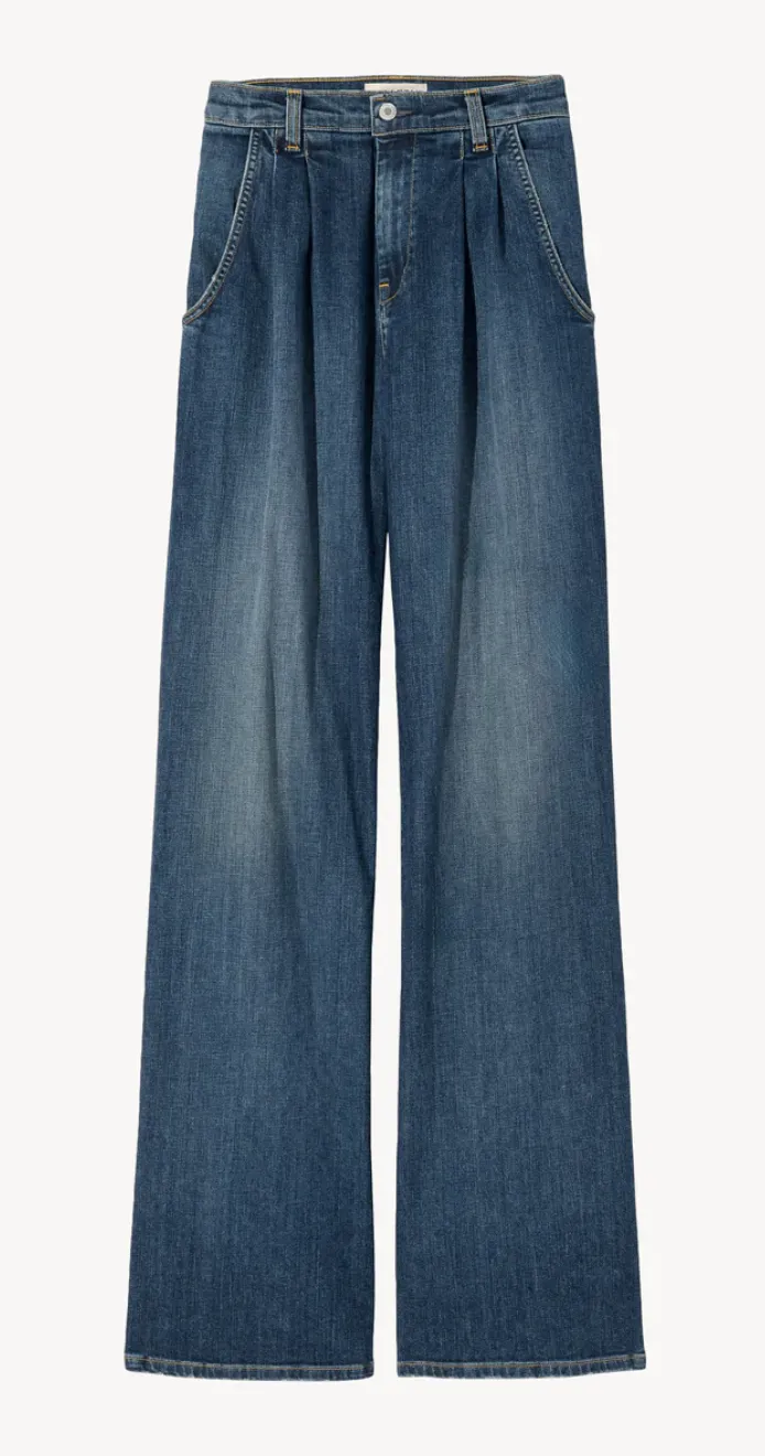 Nili Lotan Pleated front high-rise wide leg Flora jean Size 30 NWT