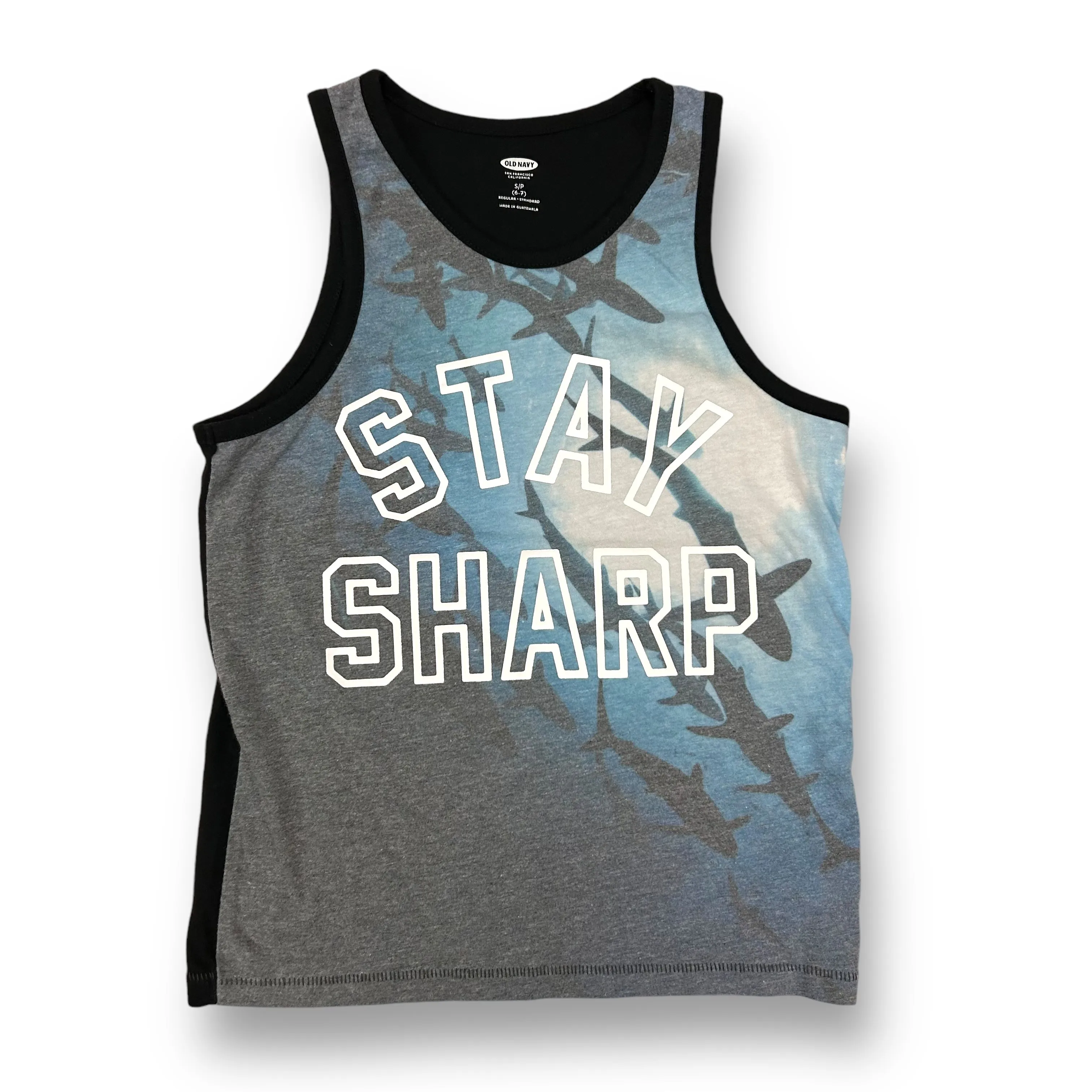Old Navy Boys Size 6/7 Tank Blue Shark Print Sleeveless Tee