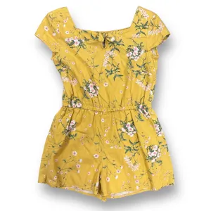 Old Navy Youth Girl Size 10/12 Yellow Floral Print Linen Romper