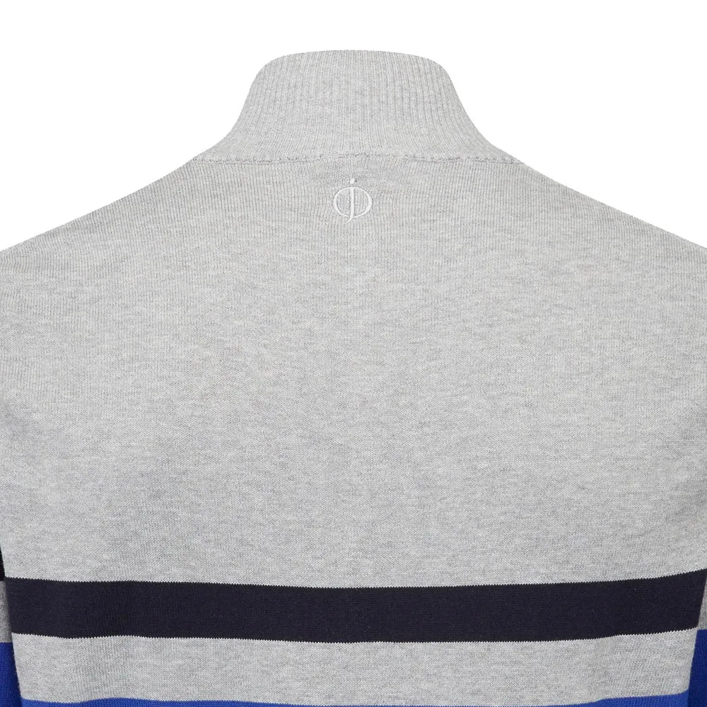 Oscar Jacobson Windsor Pin Knit 1/2 Zip Sweater - Royal Blue/Light Grey