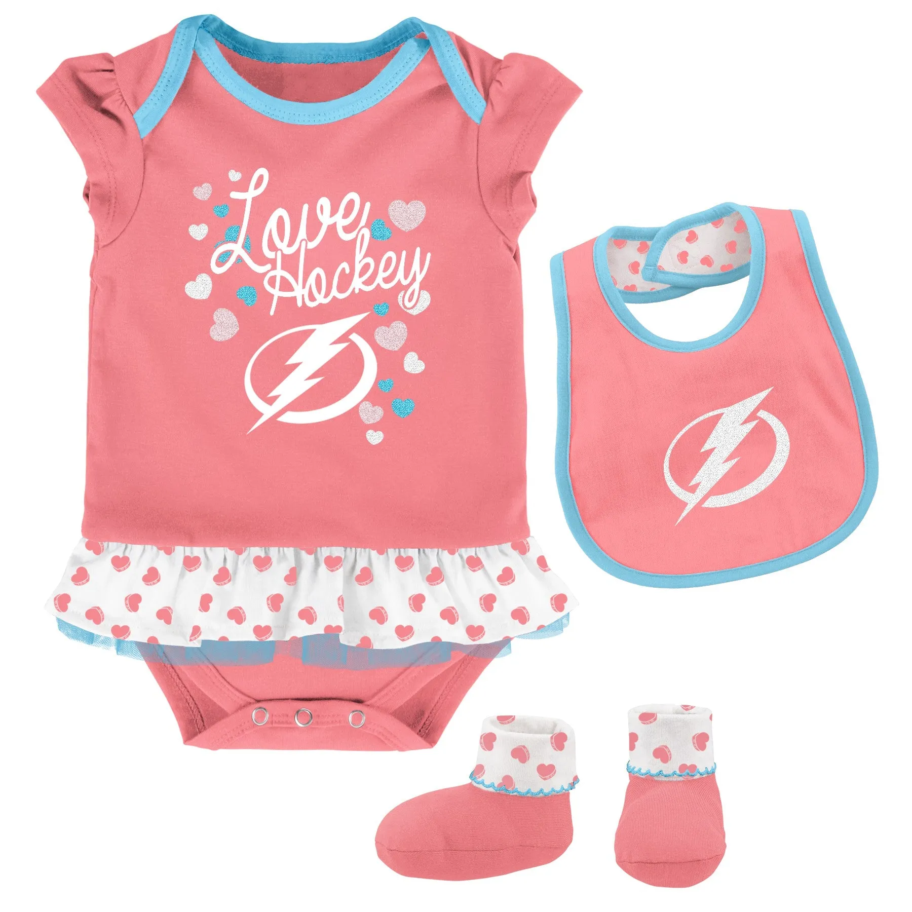 Outerstuff NHL Infant Girls Tampa Bay Lightning Pink Love Hockey Creeper Set