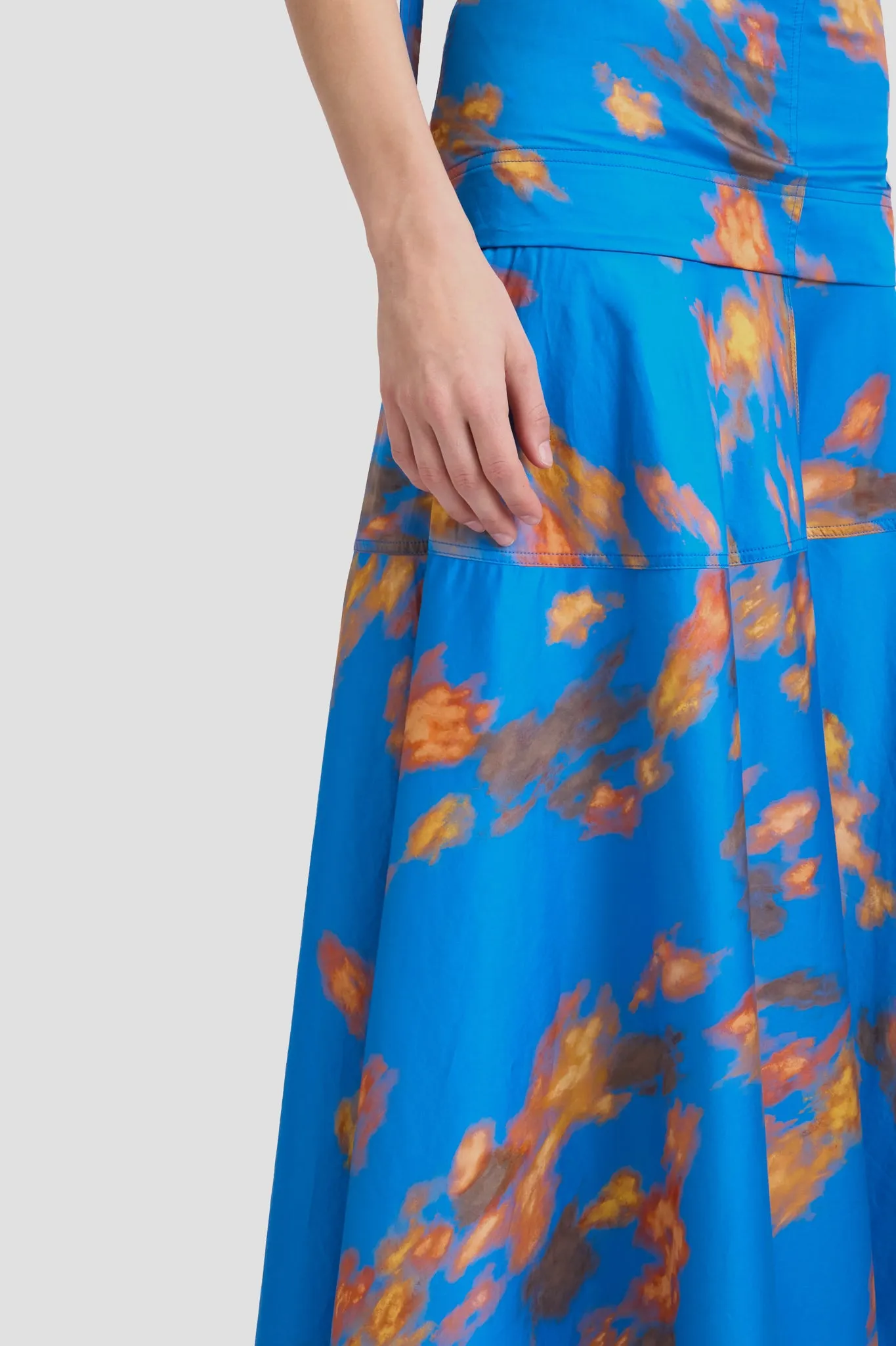 Panelled Maxi Skirt In Blue Abstract Floral Print Victoria Beckham