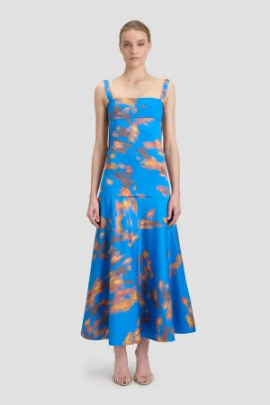 Panelled Maxi Skirt In Blue Abstract Floral Print Victoria Beckham