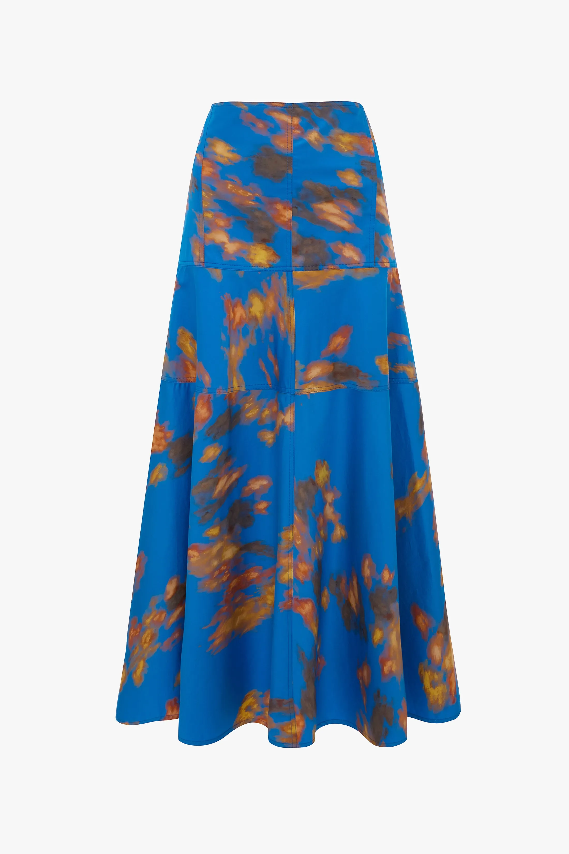 Panelled Maxi Skirt In Blue Abstract Floral Print Victoria Beckham