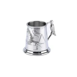 PEWTER MUG WITH STORK ROLLED DESIGN