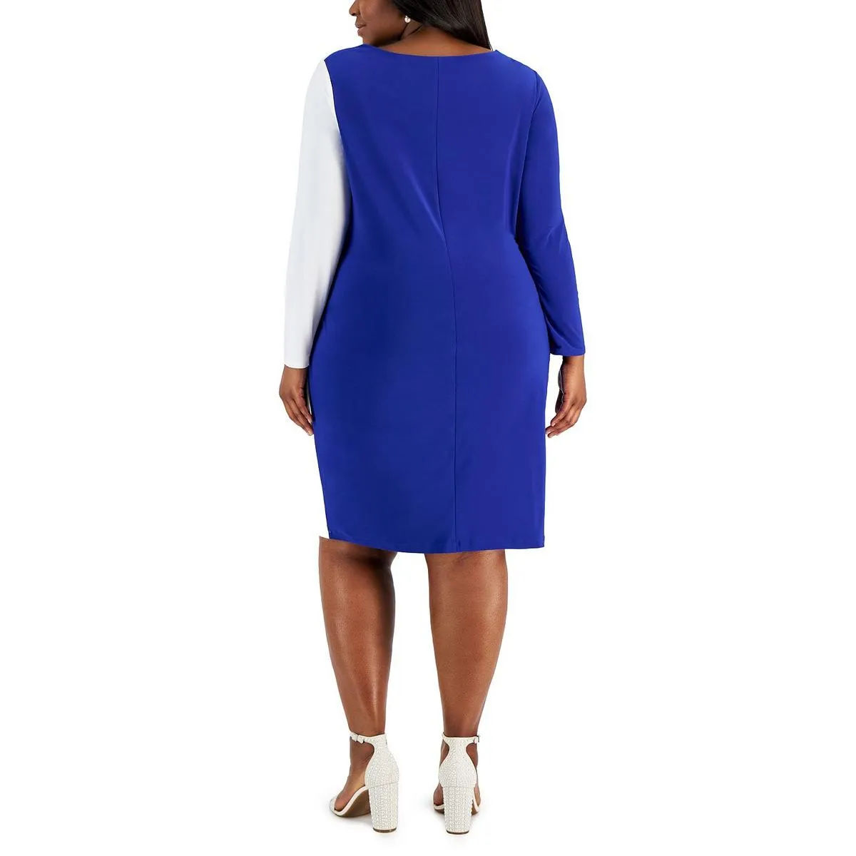 Plus Womens Colorblock Knee Sheath Dress